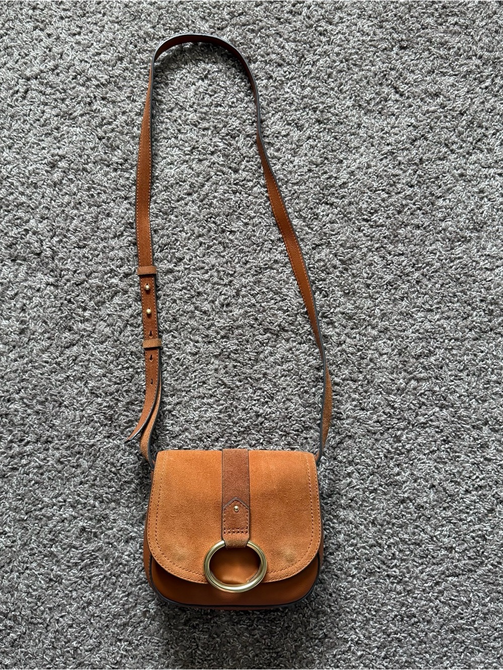 Vince Camuto Kayci Suede Crossbody Warm Caramel Bag